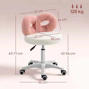 Banco toucador ou salão cabeleireiro Giratório com Altura Regulável 63-77 cm Estofado em Tecido tipo Borreguito 50x50x63-77 cm Branco e Rosa