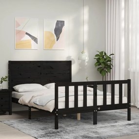 Estrutura de cama com cabeceira 140x200 cm madeira maciça preto