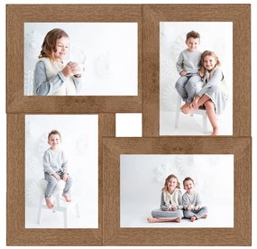 Moldura para 4x(13x18 cm) fotografias MDF castanho-claro