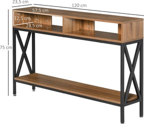 Mesa de consola para entrada, com vários compartimentos, 120 x 23,5 x 75 cm, madeira de nogueira