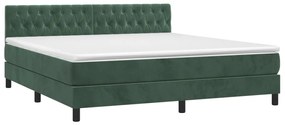 Cama box spring c/ colchão/LED 160x200 cm veludo verde-escuro