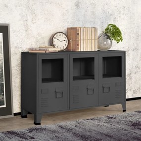 vidaXL Aparador industrial 105x35x62 cm metal e vidro antracite