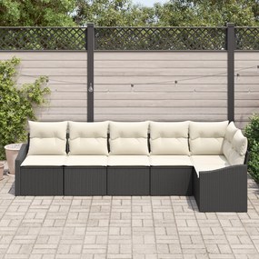 Conjunto de Jantar de Jardim de 6 Peças da com Almofadas Preto Vime PE