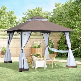 Pérgola de Jardim com Teto Duplo e Rede Mosquiteira com Fecho 295x295x270 cm Castanho e Branco