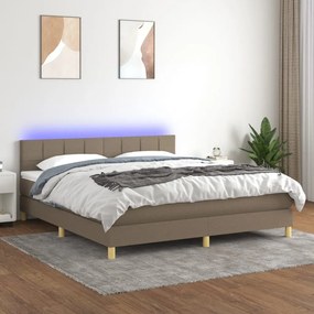 Cama box spring colchão/LED 160x200 cm tecido cinza-acastanhado