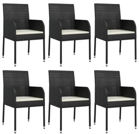 7 pcs conjunto de jantar p/ jardim c/ almofadões vime PE preto