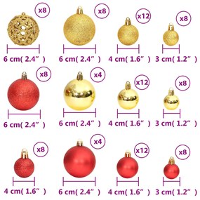 Enfeites de Natal 100 pcs 3 / 4 / 6 cm dourado e vermelho-tinto