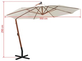 Guarda-sol suspenso com poste de madeira 350 cm branco