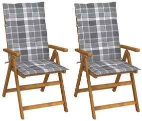 vidaXL Cadeiras jardim reclináveis c/ almofadões 2 pcs acácia maciça