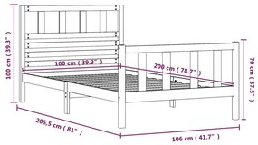 Estrutura de cama 100x200 cm madeira maciça preto