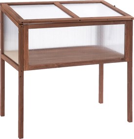 Outsunny Canteiro Elevado em Madeira Mini-estufa 90 x 50 x 93 cm Mesa de Cultivo com Cobertura, Canteiro de Ervas resistente às intempéries Caixa de Plantio para Jardim, Varanda e Terraço Castanho | Aosom Portugal