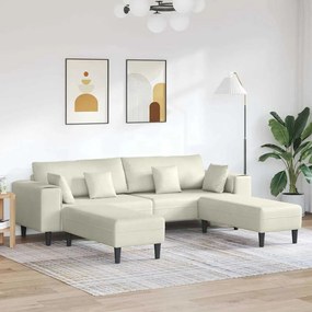vidaXL Sofá de Veludo com almofada com travesseiro 3 pcs Creme 208 cm Veludo