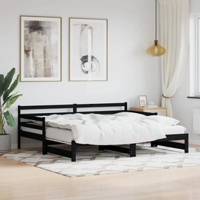 836152 vidaXL Sofá-cama com gavetão 80x200 cm madeira de pinho maciça preto