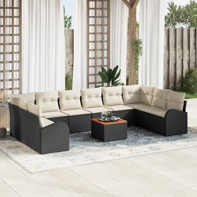 Conjunto de Sofá de Jardim com 11 Peças e Almofadas Preto Vime Acácia