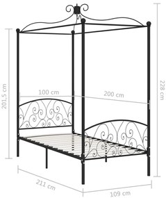 Estrutura de cama com dossel 100x200 cm metal preto
