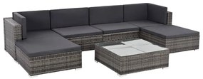 vidaXL 7 pcs conjunto lounge de jardim c/ almofadões vime PE cinzento