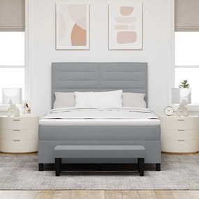 Cama Box Spring com Colchão e Banco Cinza Claro 140x200 cm Tecido
