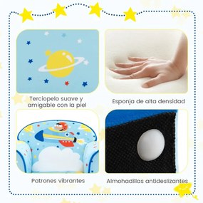 Poltrona infantil estofada, sofá infantil com moldura de madeira, superfície de veludo, enchimento de espuma para quarto 50 x 40 x 54 cm azul