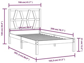 Estrutura de cama 100x200 cm pinho maciço