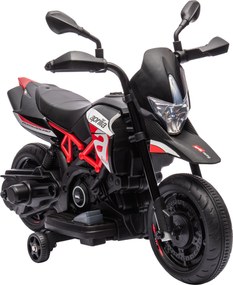 AIYAPLAY Mota Elétrica Infantil 6V com Licença APRILIA, Rodas de Apoio, Frente/Trás, Bateria de Lítio, Música, Vermelha | Aosom Portugal
