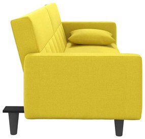 Sofá-cama com almofadões tecido amarelo-claro