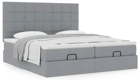 Estrutura de cama otomana com colchões tecido cinzento claro