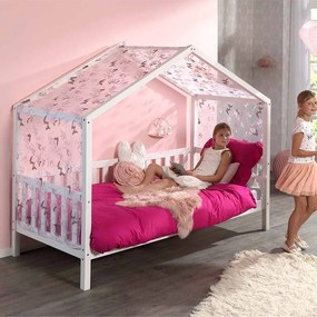 Conjunto Cama infantil de Casa DALLAS Com Ripas 90x200 com cortinados Branca