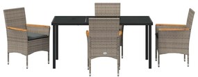 Conjunto de Jantar de Jardim de 5 Peças com Almofadas Cinza em Rattan