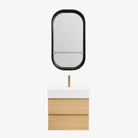 Conjunto De Móvel De Casa De Banho Em Madeira E Chapa De Freixo Com Lavatório Integrado Ona Madeira Natural & Oval Com Prateleira Preto - Sklum