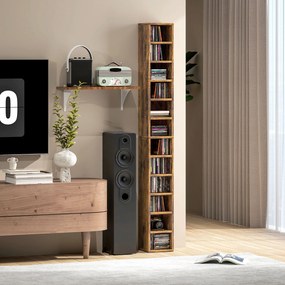 Organizador para CD e DVD com 12 compartimentos, capacidade máxima de 204 CD, 21 x 20 x 175 cm, castanho rústico