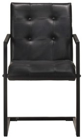 Cadeiras de jantar cantilever 6 pcs couro genuíno preto