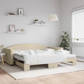 Sofá-cama c/ gavetão e colchões 100x200 cm tecido cor creme