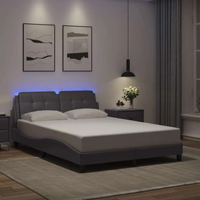 vidaXL Estrutura de cama c/ luzes LED 140x200cm couro artificial cinza