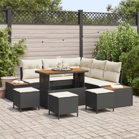 Conjunto de Sofás de Jardim com 9 Peças e Almofadas Preto Rattan Sinté