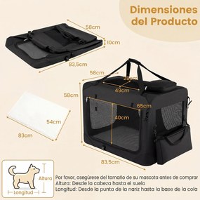 Transportadora dobrável tamanho L 83,5 x 58 x 58 cm para animais de estimação, com janelas de rede, 3 portas, cama felpuda e bolsos removíveis, para u