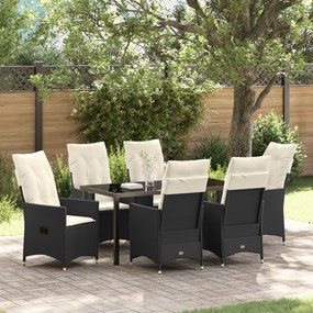 vidaXL Conjunto de Jantar de Jardim 7 Peças com Almofadas Preto Rattan Poliéster