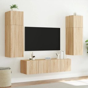 6pcs móveis parede p/ TV c/ LEDs deriv. madeira carvalho sonoma