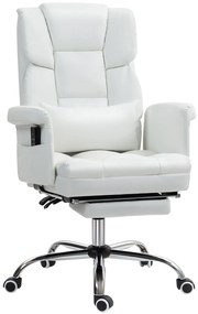 HOMCOM Cadeira de Escritório com Massagem em 6 Pontos Apoio para os Pés Retrátil Controlo Remoto e Suporte Lombar 69x65x115 cm Branco