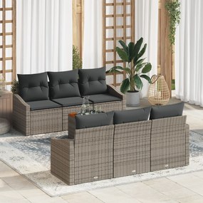 Conjunto de Sofá de Jardim de 7 Peças com Almofadas Cinza Rattan Acáci