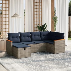 vidaXL 6 pcs conjunto sofás p/ jardim c/ almofadões vime PE cinzento