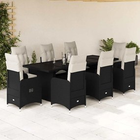 vidaXL 9 pcs conjunto de bistrô p/ jardim c/ almofadões vime PE preto