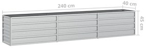 Canteiro elevado de jardim 240x40x45cm aço galvanizado prateado