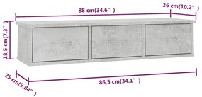 Prateleira gavetas p/ parede derivados madeira cinzento cimento