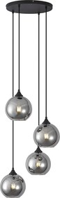 Candeeiro suspenso Art Deco preto com vidro fumado 4 luzes - Wallace