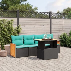 vidaXL 5 pcs conjunto de sofás p/ jardim c/ almofadões vime PE preto