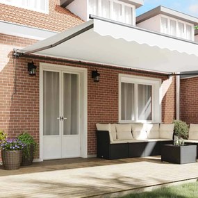 Toldo Retrátil Manual Branco 500x300 cm Tecido e Alumínio
