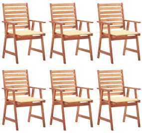 vidaXL Cadeiras de jantar p/ jardim 6 pcs c/ almofadões acácia maciça