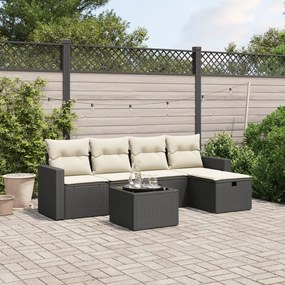 6 pcs conjunto sofás de jardim c/ almofadões vime PE preto