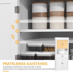 Armário de Cozinha Móvel Auxiliar de Cozinha com 4 Portas 1 Gaveta e Prateleira Aberta para Sala de Estar Sala de Jantar 74x39,5x183cm Branco