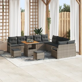 Conjunto de Sofá de Jardim vidaXL 13 Peças com Almofadas Cinzento Vime